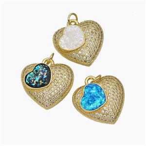 Copper Heart Pendant Pave Zirconia Fire Opal 18K Gold Plated Mixed, approx 19mm