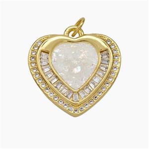 Copper Heart Pendant Pave Zirconia Fire Opal 18K Gold Plated, approx 18.5-20mm