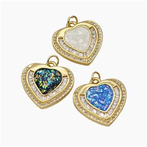 Copper Heart Pendant Pave Zirconia Fire Opal 18K Gold Plated Mixed, approx 18.5-20mm