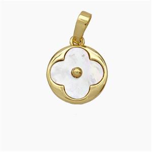 Copper Clover Pendant Pave Shell Gold Plated, approx 12mm