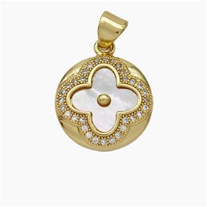 Copper Clover Pendant Pave Shell Zirconia Gold Plated, approx 15mm