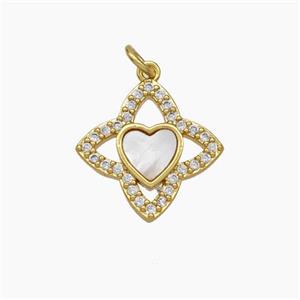 Copper Clover Heart Pendant Pave Shell Zirconia Gold Plated, approx 14mm