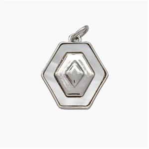 Copper Hexagon Pendant Pave Shell Platinum Plated, approx 15mm