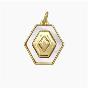 Copper Hexagon Pendant Pave Shell Gold Plated, approx 15mm