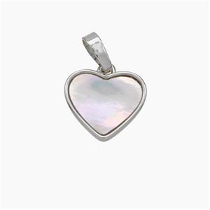 Copper Heart Pendant Pave Shell Platinum Plated, approx 13mm