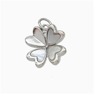 Copper Clover Pendant Pave Shell Platinum Plated, approx 15mm