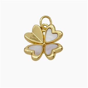 Copper Clover Pendant Pave Shell Gold PLated, approx 15mm