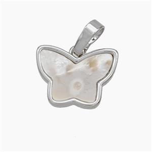 Copper Butterfly Pendant Pave Shell Platinum Plated, approx 11-14mm