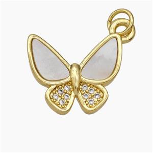 Copper Butterfly Pendant Pave Shell Zirconia Gold Plated, approx 13-16mm