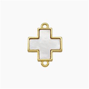 Copper Cross Connector Pave Shell Gold Plated, approx 12mm