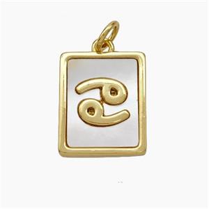 Copper Rectangle Pendant Pave Shell Zodiac Cancer 18K Gold Plated, approx 12-15mm