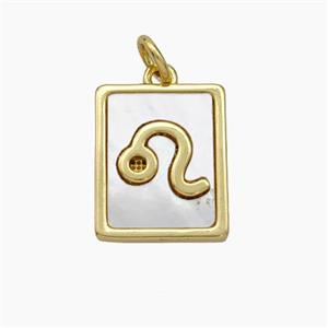 Copper Rectangle Pendant Pave Shell Zodiac Leo 18K Gold Plated, approx 12-15mm