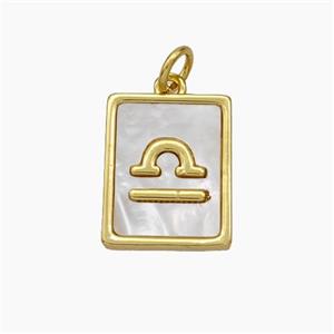 Copper Rectangle Pendant Pave Shell Zodiac Libra 18K Gold Plated, approx 12-15mm