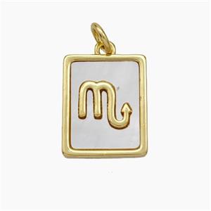 Copper Rectangle Pendant Pave Shell Zodiac Scorpio 18K Gold Plated, approx 12-15mm