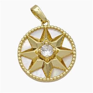 Copper Star Pendant Pave Shell Zirconia 18K Gold Pated, approx 19.5mm