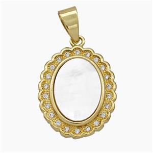 Copper Oval Pendant Pave Shell Zirconia 18K Gold Plated, approx 16-20mm