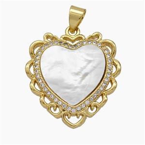 Copper Heart Pendant Pave Shell Zirconia 18K Gold Plated, approx 22mm