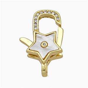 Copper Lobster Clasp Pave Shell Zirconia Star 18K Gold Plated, approx 14-20mm