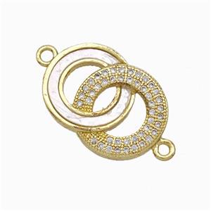 Copper Circle Connector Pave Shell Zirconia Double 18K Gold Plated, approx 14-19mm