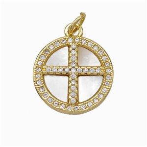 Copper Cross Pendant Pave Shell Zirconia 18K Gold Plated, approx 16mm