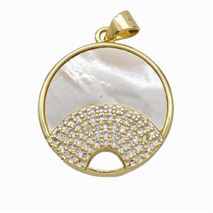 Copper Sun Pendant Pave Shell Zirconia Moon 18K Gold Plated, approx 22mm