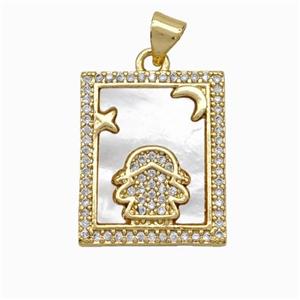 Copper Tarot Card Pendant Pave Shell Zirconia Kids Girl 18K Gold Plated, approx 17-20mm