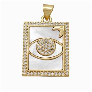 Copper Tarot Card Pendant Pave Shell Zirconia Eye Mooon 18K Gold Plated, approx 17-20mm