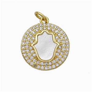 Copper Hand Pendant Pave Shell Zirconia 18K Gold Plated, approx 16mm