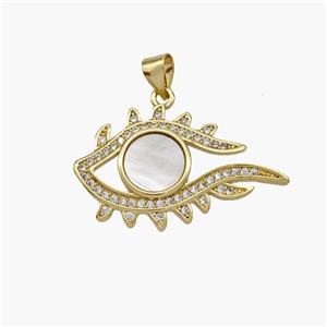 Copper Eye Pendant Pave Shell Zirconia 18K Gold Plated, approx 17-30mm