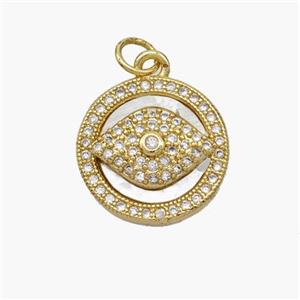 Copper Eye Pendant Pave Shell Zirconia 18K Gold Plated, approx 16mm