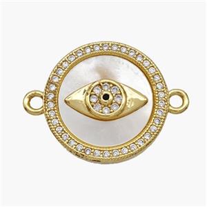 Copper Eye Connector Pave Shell Zirconia 18K Gold Plated, approx 18mm