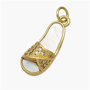 Copper Shoe Pendant Pave Shell Zirconia 18K Gold Plated, approx 8-18mm