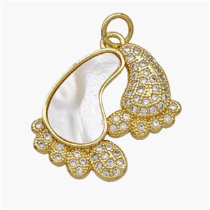 Copper Barefoot Pendant Pave Shell Zirconia 18K Gold Plated, approx 19-20mm