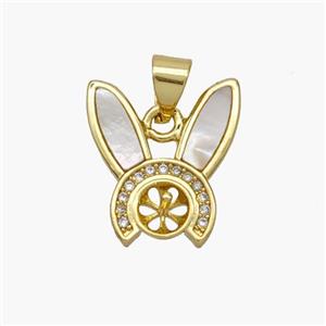 Copper Rabbit Pendant Pave Shell Zirconia 18K Gold Plated, approx 14-15mm