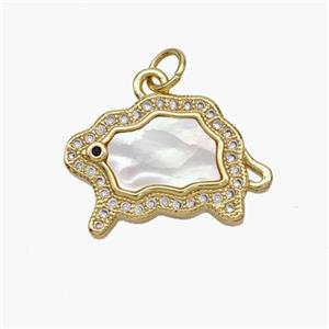 Copper Sheep Pendant Pave Shell Zirconia 18K Gold Plated, approx 13-18mm