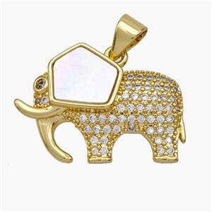 Copper Elephant Pendant Pave Shell Zirconia 18K Gold Plated, approx 15-22mm