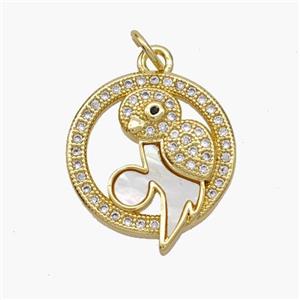 Copper Birds Pendant Pave Shell Zirconia 18K Gold Plated, approx 17mm