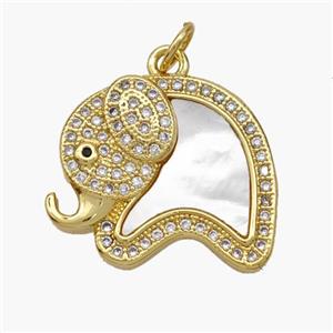 Copper Elephant Pendant Pave Shell Zirconia 18K Gold Plated, approx 17-20mm