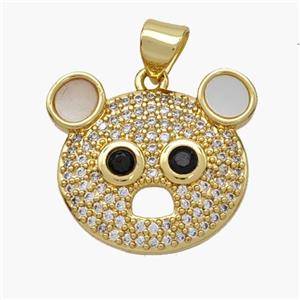 Copper Panda Pendant Pave Shell Zirconia Bear 18K Gold Plated, approx 18-20mm