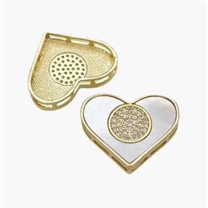 Copper Heart Pendant Pave Shell Zirconia 18K Gold Plated, approx 19-23mm