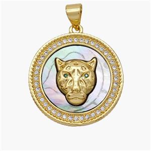 Copper Leopard Pendant Pave Shell Zirconia 18K Gold Plated, approx 22mm