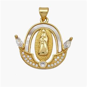 Copper Jesus Pendant Pave Shell Zirconia 18K Gold Plated, approx 20-24mm