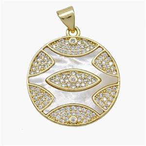 Copper Eye Pendant Pave Shell Zirconia Circle 18K Gold Plated, approx 22mm