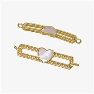 Copper Heart Connector Pave Shell Zirconia Stick 18K Gold Plated, approx 10-35mm