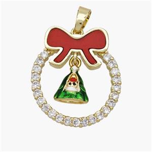 Christmas Bell Copper Bow Pendant Pave Shell Zirconia Painted 18K Gold Plated, approx 8-10mm, 22-25mm