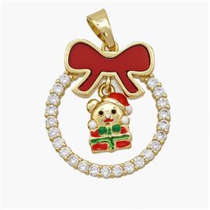 Christmas Christ Child Copper Bow Pendant Pave Shell Zirconia Painted 18K Gold Plated, approx 8-10mm, 22-25mm