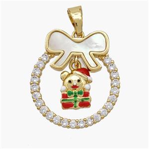 Christmas Christ Child Copper Bow Pendant Pave Shell Zirconia Painted 18K Gold Plated, approx 8-10mm, 22-25mm