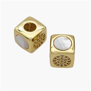 Copper Cube Beads Pave Shell Zirconia Sun Large Hole 18K Gold Plated, approx 10mm, 5mm hole