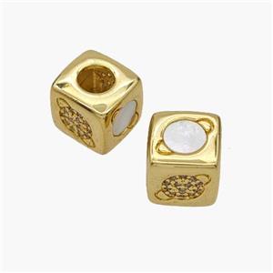 Copper Cube Beads Pave Shell Zirconia Planet Large Hole 18K Gold Plated, approx 10mm, 5mm hole