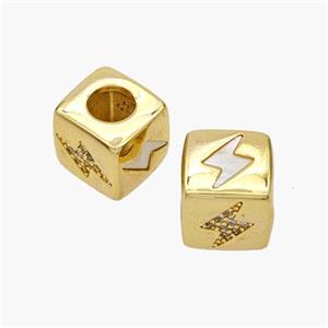 Copper Cube Beads Pave Shell Zirconia Lightning Large Hole 18K Gold Plated, approx 10mm, 5mm hole